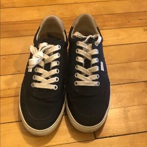 Frank and Oak Navy Canvas Low-Top Sneakers with White Laces